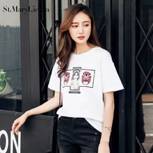 St.MaryLiclan New Fashion Women T Shirts Short Sleeve women facial makeup T-Shirts Female Retro facebook Tops Tee Beijing Opera