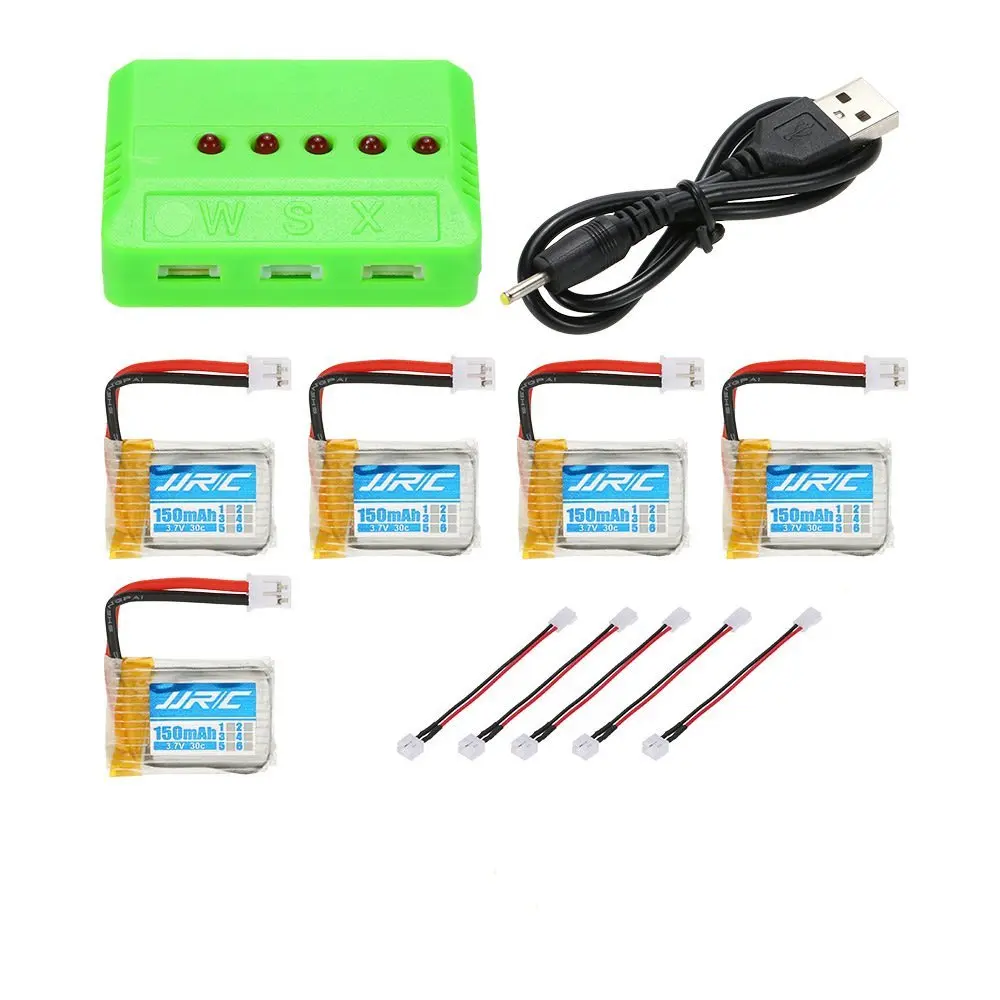 5pcs Original JJRC 3 7V 150mAh 30C Lipo Batteries with 5 in 1 Battery Charger for