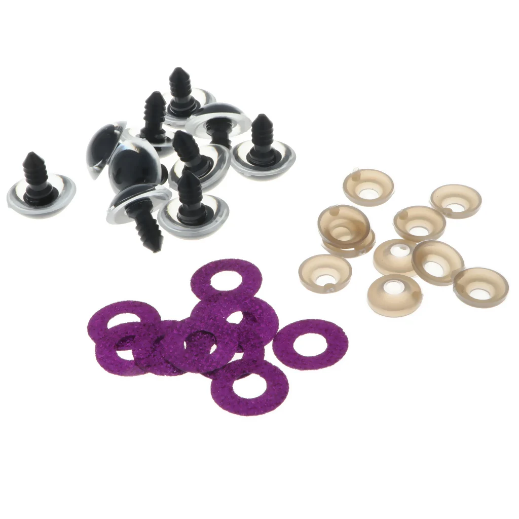 100pcs 10 Colors Plastic Round Safety Eyes + Glitter Nonwovens + Washers For Teddy Bear Soft Stuffed Toy DIY 16mm/18mm/20mm/24mm