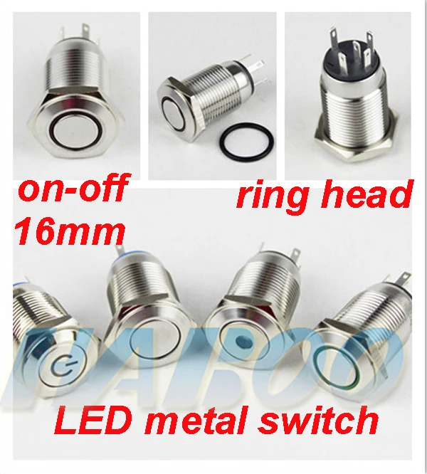

16MM on-off metal switch angel eye1NO+1NC momentary led push button switch IP65 flat ring head 12V stainless steal