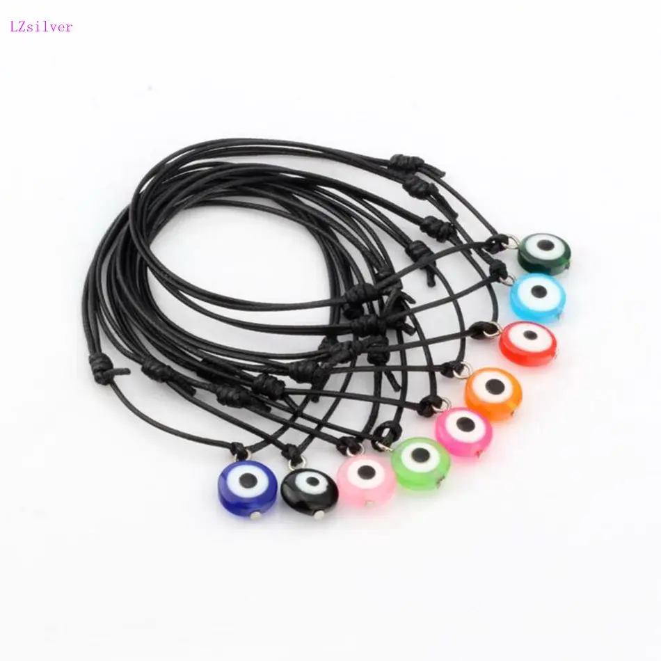

9pcs Mixed color Acrylic Evil Eye Beads Charms Black Wax rope Adjustable Bracelets S113L71