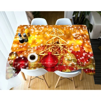 

3d Christmas Tablecloth Golden Snowflake Candlelight Jewels Washable Cotton Cloth Thicken Rectangular and Round Table Cloth
