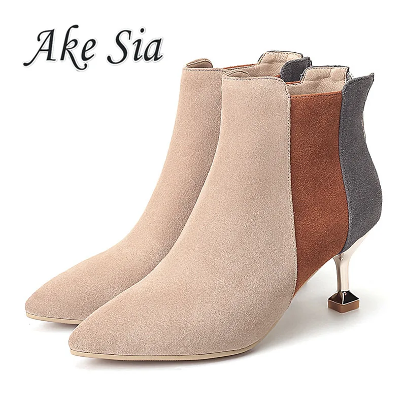 Goedkoop Winter nieuwe vrouwen laarzen 2019 mode comfortabele hoge hak laarzen dames sexy wild ondiepe mond warm Flock Zip laarzen mujer v53