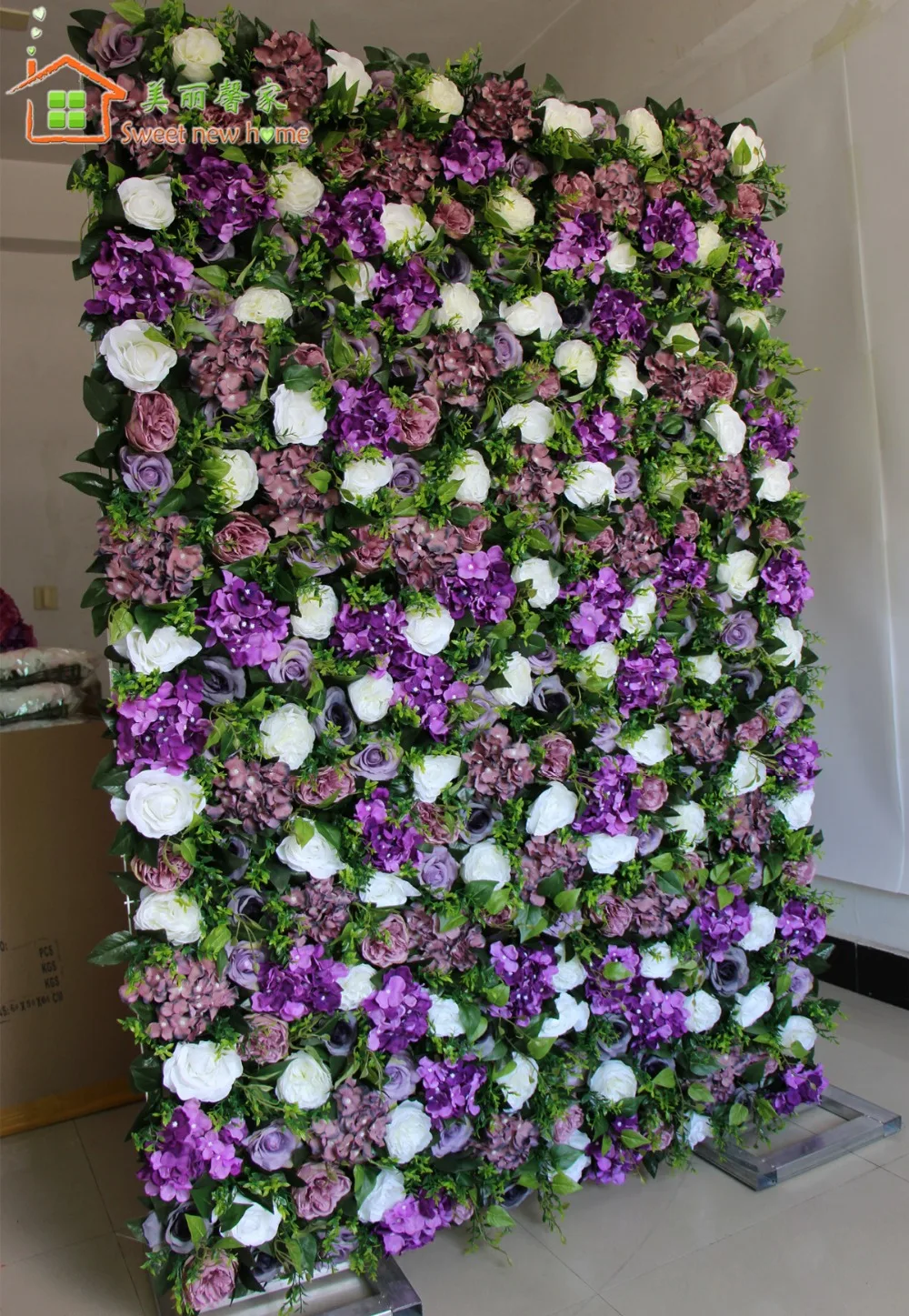 Artificial flower wall rose and hydrangea green leaves Fake flower