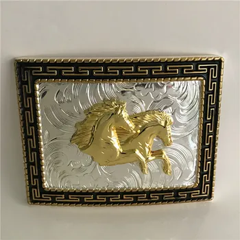 

Retail 2018 New High Quality 3D Lace Gold Horse Head Men's Belt Buckle With Rectangle Metal Cowboy Belt Head Fit 4cm Wide Belt
