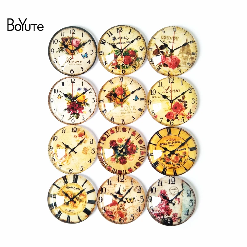 

BoYuTe Cabochon Diy Jewelry Findings 10 Sizes Mix Image Flower Clock Transparent Round Glass Stone Cameo Cabochon