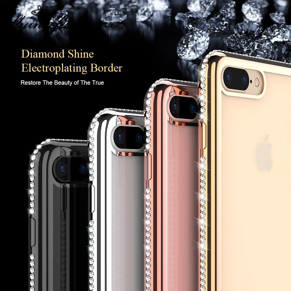 100 шт./лот для iPhone 7 6 5 SE роскошный мягкий силиконовый чехол со стразами iPhone7 Plus s