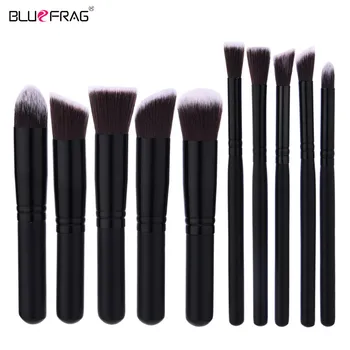 

10pcs Professional Wood Handle Makeup Brush Set BLUEFRAG Brand Black Make Up Brushes Foundation Powder Contouring Cosmetic Tool