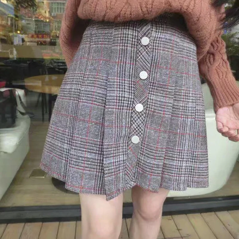 

England Style Plaid Pleated Skirts Women Autumn Winter High Waist Mini-skirt faldas mujer moda 2018 harajuku