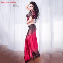 Одежда для танца живота, сексуальный роскошный топ+ длинная юбка с разрезом, комплект из 2 предметов, новинка, для танца живота для женщин, для танца живота, шелковое атласное платье