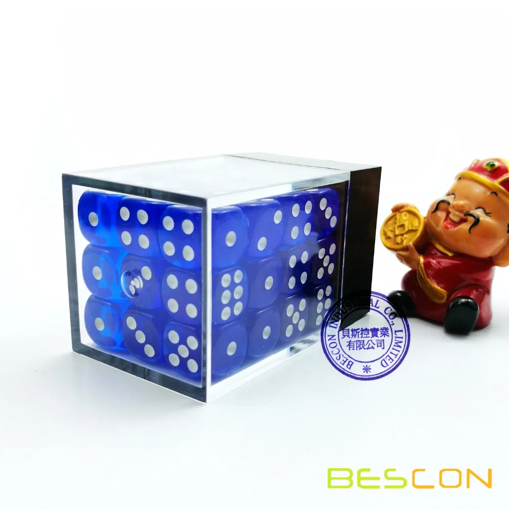 Bescon 12mm 6 Sided Dice 36 in Brick Box, 12mm Six Sided Die (36) Block of Dice, Translucent Royal Blue with White Pips