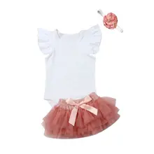 Комбинезон для новорожденных девочек, топ+ юбка-пачка, платье, повязка на голову, комплект одежды из 3 предметов