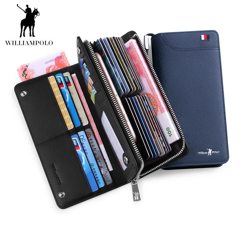 

WilliamPOLO Genuine Leather Wallet Men Long Zipper Luxury Clutchbag Credit Card Holders Purse Business Fashion Design for Phone