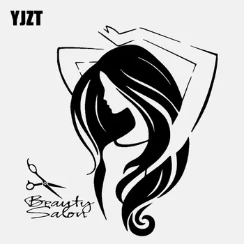 

YJZT 13.6CM*14.8CM Beauty Salon Woman Hair Barbershop Vinyl Black/Silver Car Sticker C22-0225