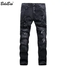 BOLUBAO, новая мода, мужские обтягивающие джинсы, прямые, облегающие, мужские, рваные, джинсовые штаны, потертые, черные, мужские джинсы