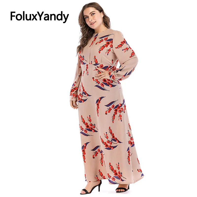 

7 XL Plus Size Long Dress Women Vestidos European Style Casual Print Long Sleeve Slim A-line Dress CMC1928