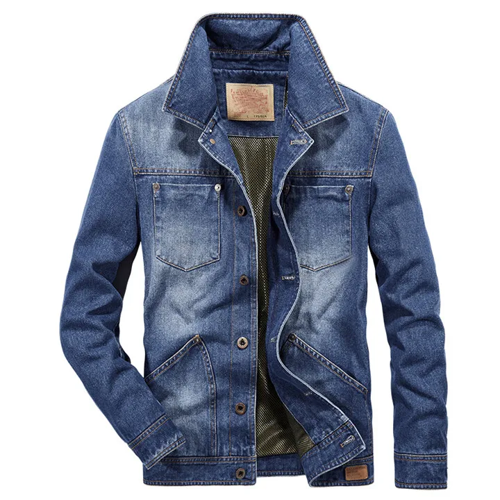 High Street осенние ретро джинсовые куртки мужские Брендовые джинсовые пальто ковбой Tace& Shark куртка-бомбер джинсовая куртка мужская верхняя одежда 4XL - Цвет: Синий