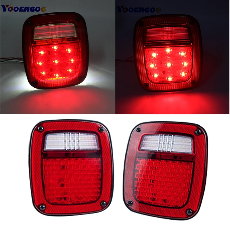 

YAIT Led Tail Light with LED License Square Turn Lights Plate Lamp StopTurn Signal Back Up Lights for TJ JK Truck Trailer Boat
