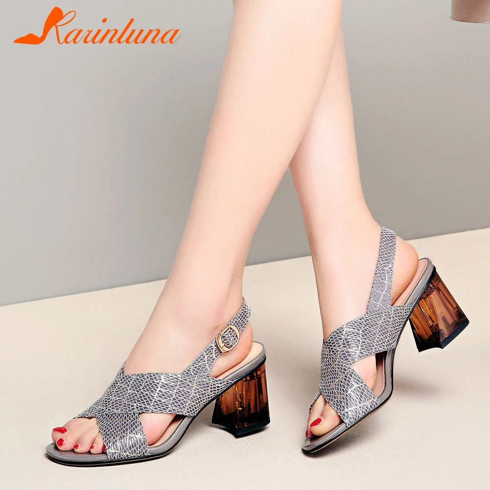 

KARINLUNA Brand New Big Size 34-42 women's Genuine Leather Ladies High Heels Shoes Woman Casual Party Ol Summer Sandals