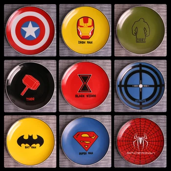 

Creative Avengers X Plate Ceramic Tableware Cake Dishes Pastry Fruit Tray Porcelain Dinner Plates For Bar Party Batman Spiderman