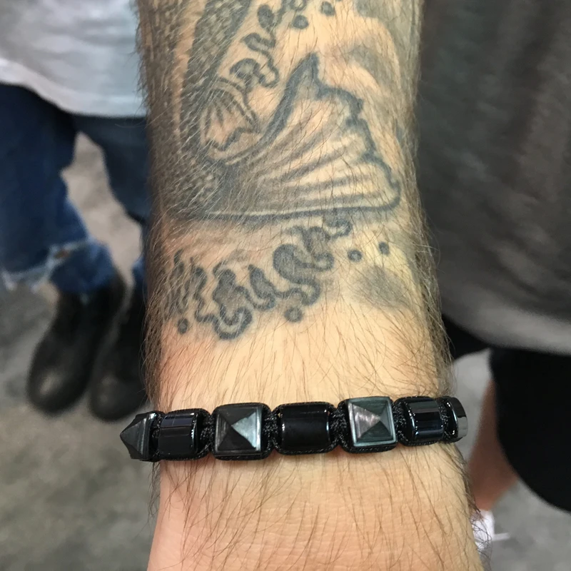 Buyer show about luxury Men Pyramid bracelet,Fashion pyramid beads braided braceley ,ges beads bracelet (3)