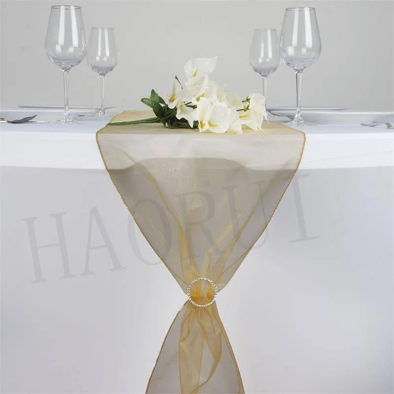 Free Shipping Gold 12 pcs 12"x108" Organza Modern Cotton Table Runners Decoration for Wedding
