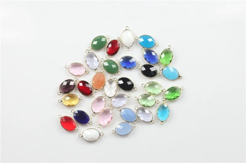 

50PCS-100pcs Luxury Gold Pleted Faceted Egg Shape Crystal Glass Quartz Connector,Mix Color Bezel Quartz Gem Glass fit Bracelet