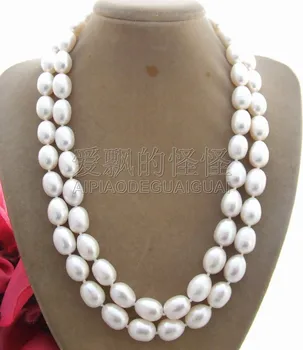 

N080163 18" 2 Rows White Rice Pearl Necklace-Mabe Clasp