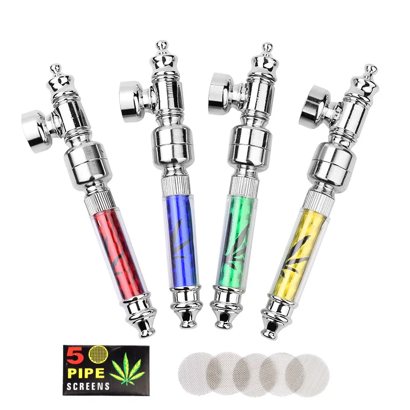 

Metal Pipes Four Colors Smoking Pipe Mini Hookah Pipe with Free Pipe Screen- Color Random