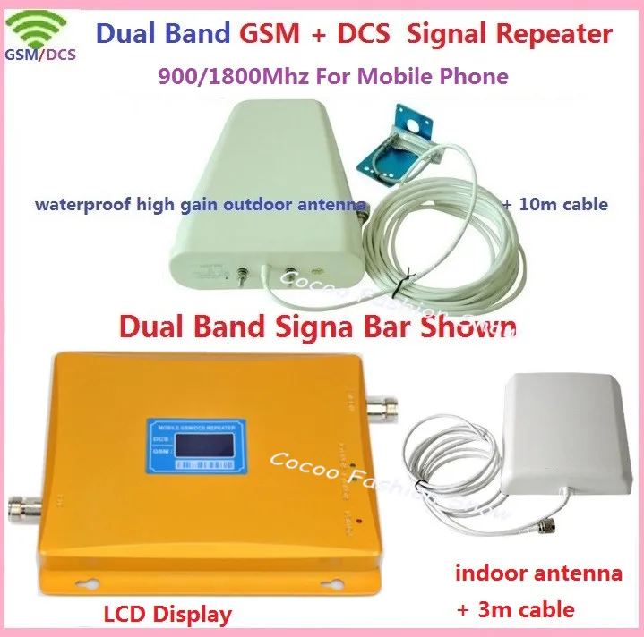 

LCD Display GSM / DCS Mobile Phone Dual Band Signal Booster ,2G 4G Cell Repeater Amplifier + Antenna Cable