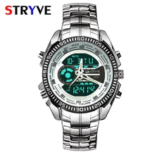 Stryve S8016 мужские спортивные часы двойной дисплей светодиодный Аналоговый Chrono военный тяжелый циферблат водонепроницаемый Нержавеющая сталь кварцевые цифровые часы Reloj