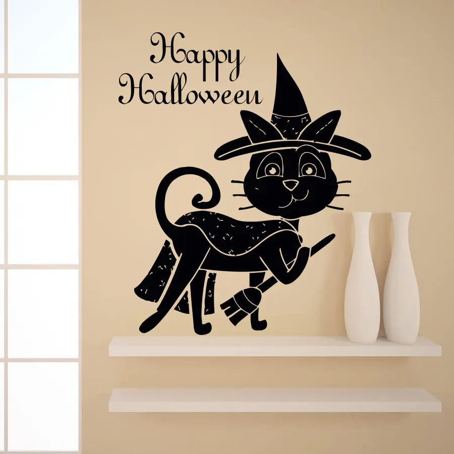 Halloween Happy Wall  Stickers  Hat Black Cute Cat  A Living 