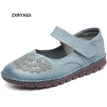 

Soft Comfort Cowhide Leather Shoes Flat Non-slip Middle-aged Women Shoes 2019 New Spring Shoes Fashion Casual Shoes Woman Flats