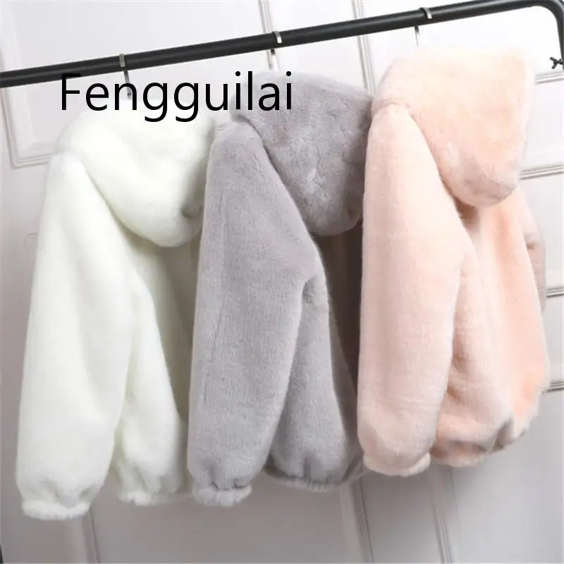 FENGGUILAI 2019 новое пальто из искусственного меха с капюшоном высокой талией Модная