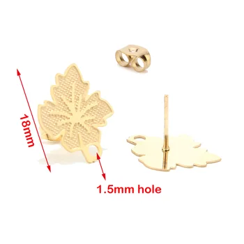 

10pcs New Stainless Steel Gold Earring Findings Maple Ear Stud Posts with Loop Leaf Earring Post Ear Nuts