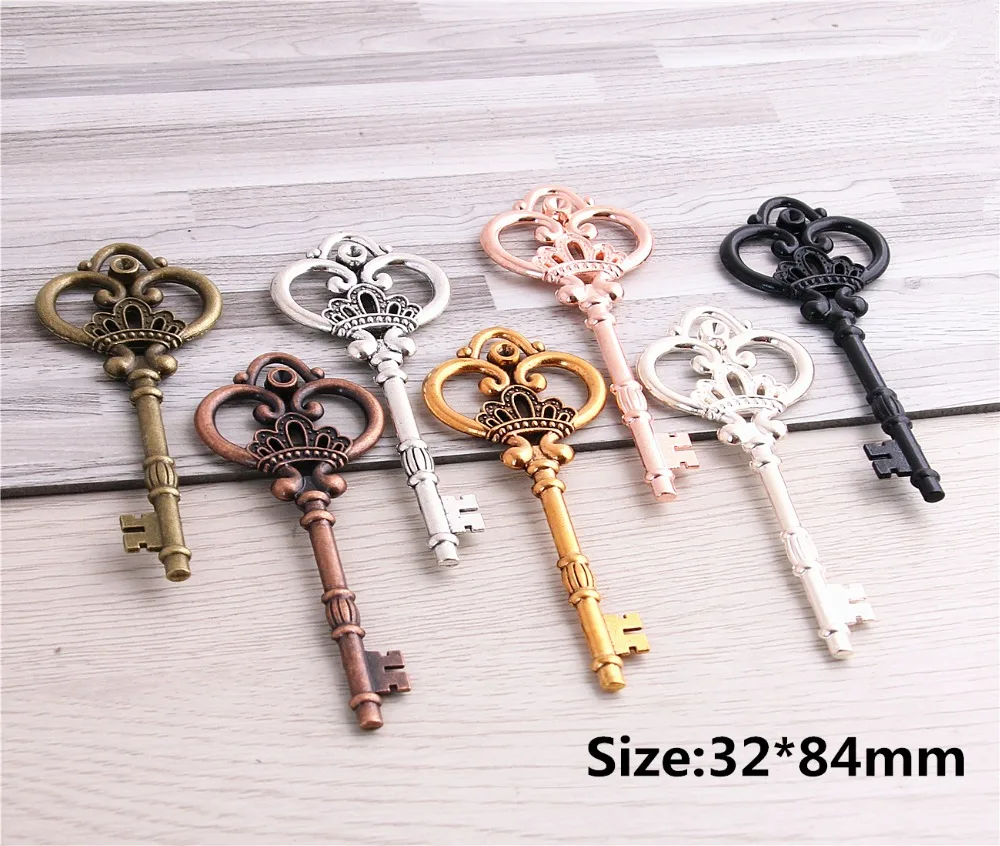 Sweet Bell 10 Pcs/lot 32*84mm Seven Color Metal Alloy Lovely Large Crown Key Charms Vintage Jewelry Keys D0182 3|Шармы| |