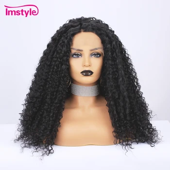 

Imstyle Afro Kinky Curly Wig For Women Black Lace Front Wig Synthetic Hair Natural Long Wigs 180% Density Heat Resistant Fiber