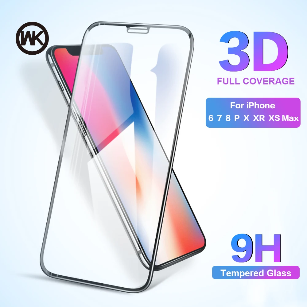 

WK 3D 9H Full Cover Game Tempered Glass for iPhone X 6 6S 7 8 Plus Screen Protector for iPhone XS Max XR Screen Protector Glass