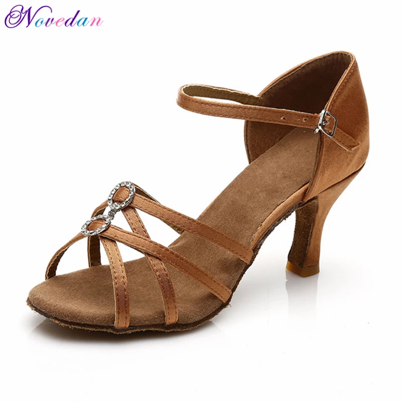 

Latin Dance Shoes Woman Adult Soft Sole 5cm 7cm Heel Salsa Square Dance Shoes Rhinestones Satin Latin Shoes
