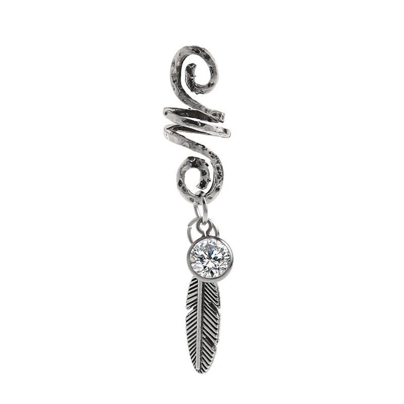 1pc Exclusive Viking Spiral Hair Beads with Feather Charms for Hair