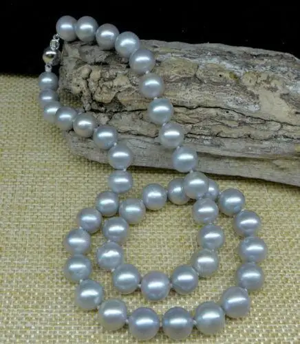 

new arrive nice 10-11mm south sea gray pearl necklace 18 inch