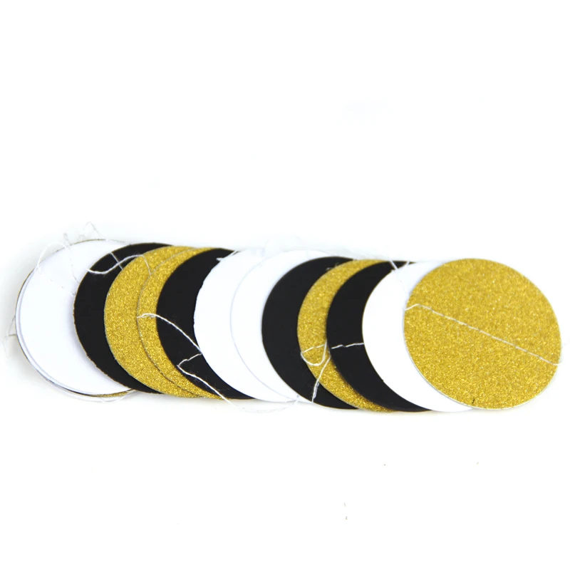 (Black White Gold) Glitter Circle Garland Hanging Decor Dots Paper Garland for Bridal Shower Birthday Nursery Wedding Party
