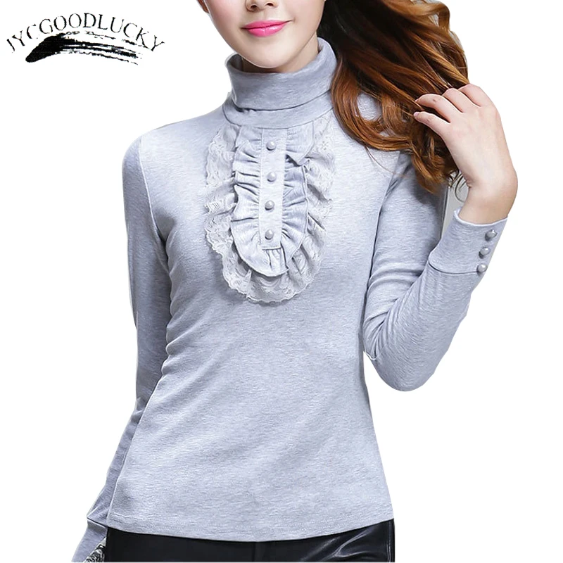 

2019 Top Tee Plus Size T shirts Women Lace T-Shirt Female Autumn Winter Women T shirts Clothing Warm Turtleneck T Shirt Tops