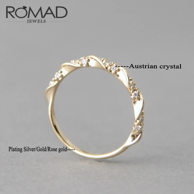 Top Quality Silver Gold Rose Gold Color Twist Classical Cubic Zirconia Wedding Ring for Woman Girl Austrian Crystals Gift Rings