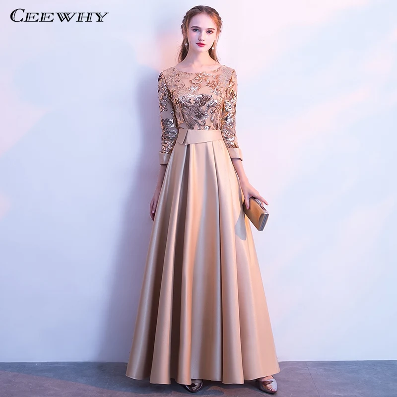 

CEEWHY A-Line Satin Arabic Muslim Evening Dress Plus Size Sequin Evening Gown Half Sleeve Evening Dresses Long Robe Longue