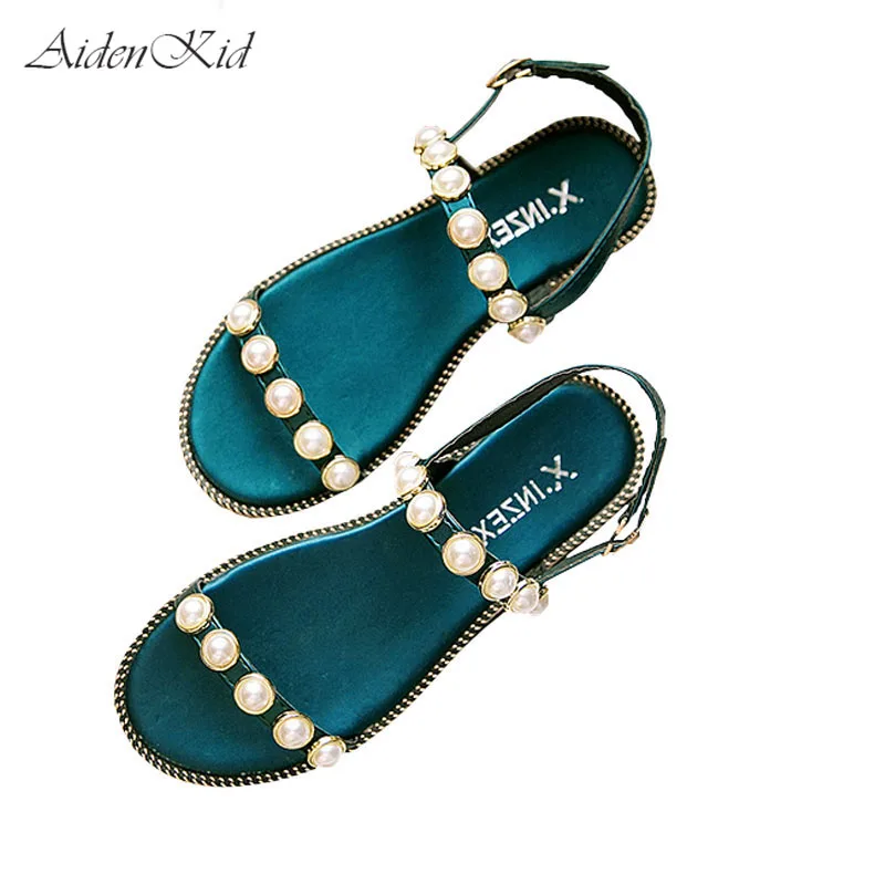 

2019 summer beach shoes fish mouth sandals pearl slip flat Roman ladies slippers casual slippers fashion