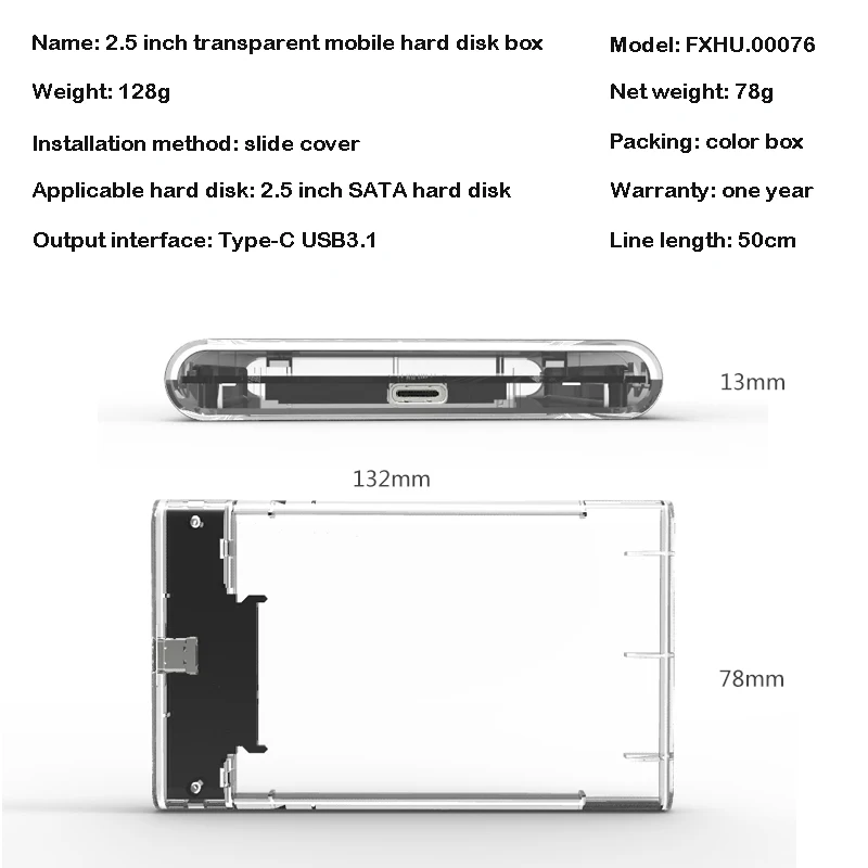 Тип usb C3.1 Корпус внешнего жесткого диска для 2,5 дюймов жесткого диска SATA HDD и SSD инструмент-прозрачный