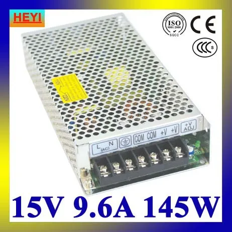 

single output switching power supply 15V 9.6A 100~120V/200~240V AC input LED power supply 145W 15V transformer