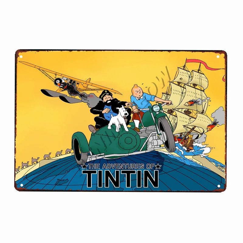 Tintin Catoon Movie Tin Sign Metal Plate Vintage Wall Art Poster Iron Painting Bar Coffee Kids Room Wall Craft Home Decor WY66 - Цвет: 14