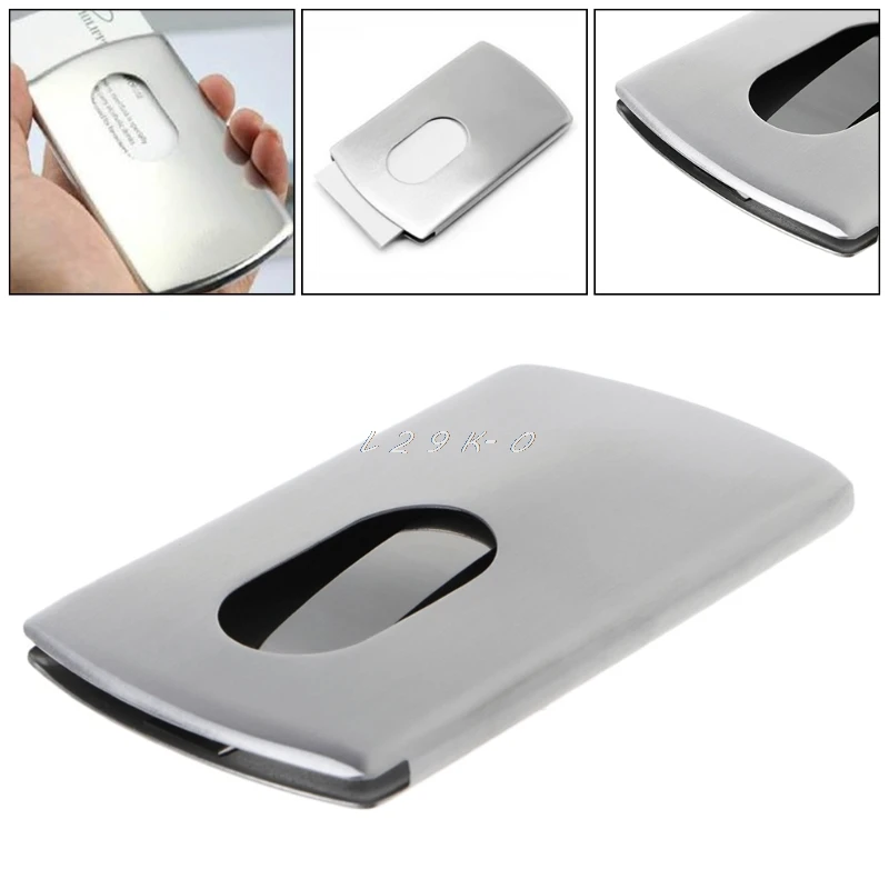 

Stainless Steel Business Card Holder High-end Hand Push Thumb Slide-Out Business ID Cards Holder Office Desk Accessories